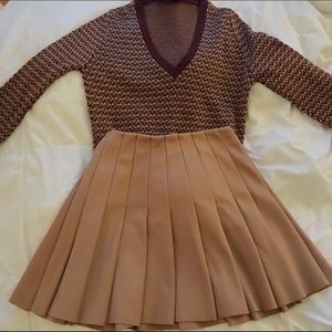 Camel Pleated Skater Skirt