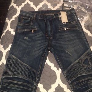 Balmain biker dark blue denim quilted