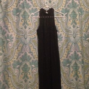 Long black beaded evening gown