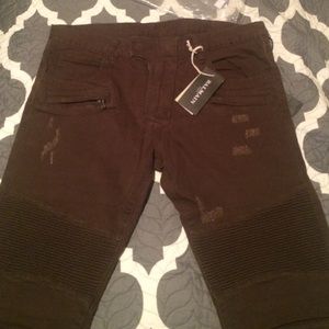 Balmain biker brown denim quilted