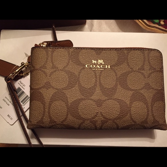 COACH signature PVC double corner zip wristlet