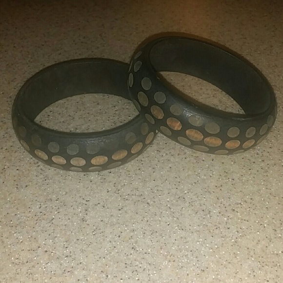 Black polka dot wood bangles ( 2 piece set) - Picture 1 of 1