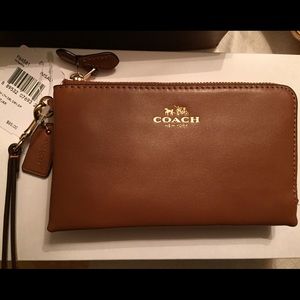 COACH smooth leather double corner zip wristlet