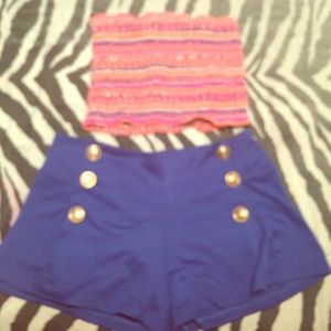 Strapless crop top and sailor shorts