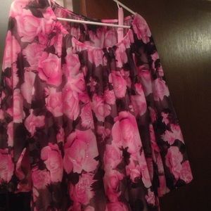Pink floral sheer peasant shirt with camisole