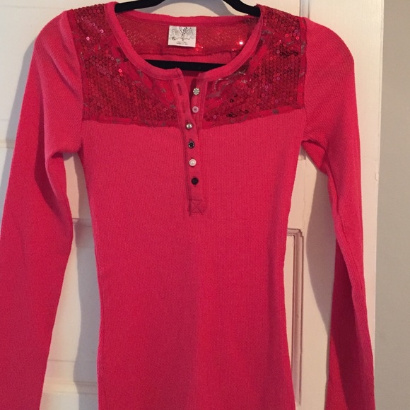 Free people red sequined Henley
