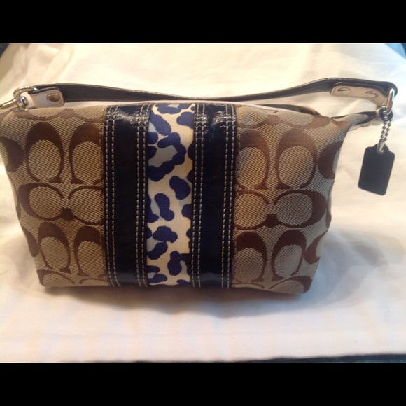 Coach signature collection small bag  navy stripe - Picture 1 of 3