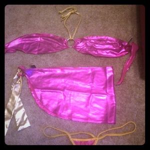 Bright pink & gold 3-piece Stripper skirt set