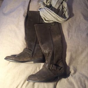 Express faux suede brown riding boots