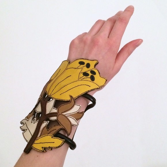 Prada Saffiano Leather Flower Cuff Bracelet - Picture 2 of 4