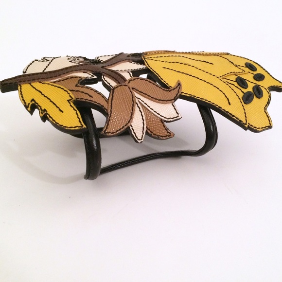 Prada Saffiano Leather Flower Cuff Bracelet - Picture 3 of 4