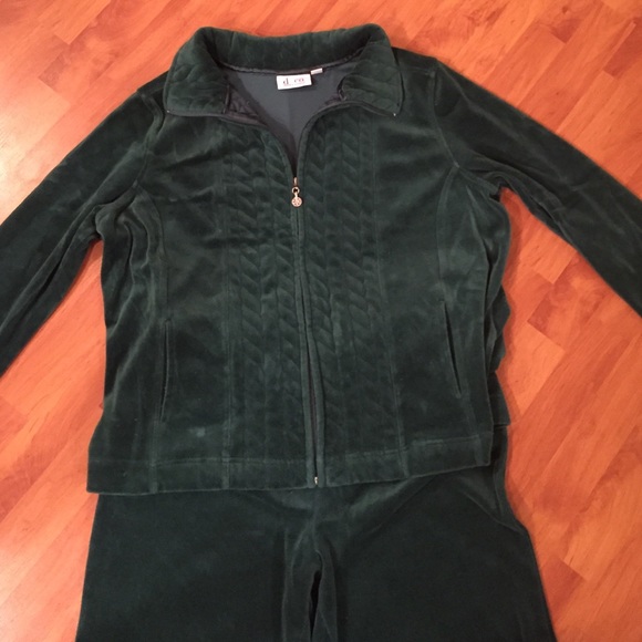 L Green Stretch Velour Jacket and Pants.