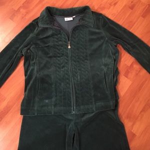 L Green Stretch Velour Jacket and Pants.