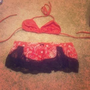 Stripper Red skirt set; red bandanna print