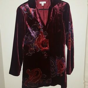 Deep red/wine velvet jacket with floral designs