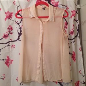 Studded collar sheer tank