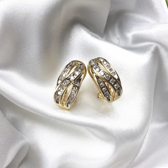 14K Diamond Omega Clip Earrings - Picture 1 of 4