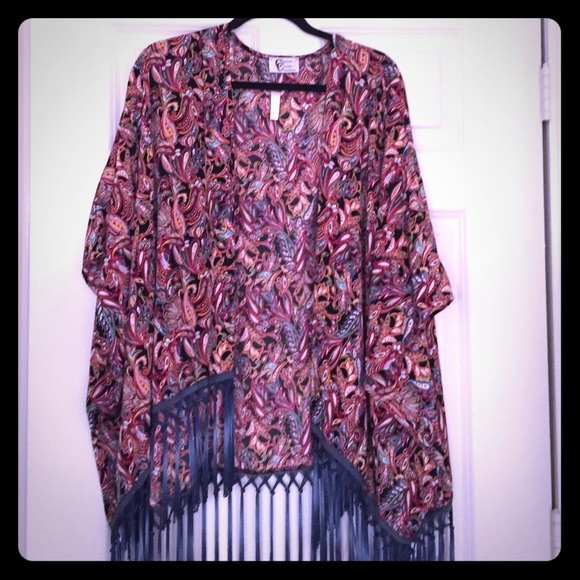 New kimono ombré blue fringe