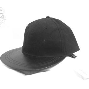 Black pleather/cotton women's flat bill hat