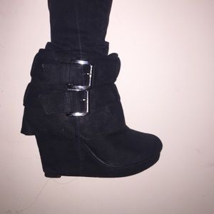 Black suede wedge booties