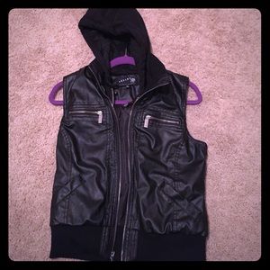Leather hooded vest
