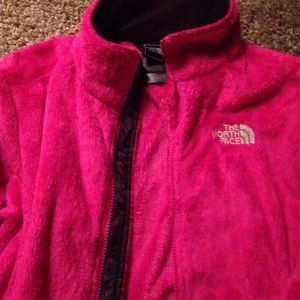Fuzzy dark pink north face jacket