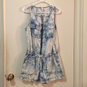 Acid washed denim romper