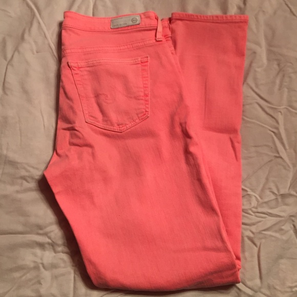 Bright coral skinny leg jeans