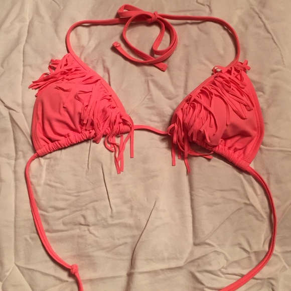 Coral fringe bathing suit top