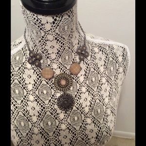 Tan with silver statement necklace