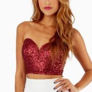 Tobi Red Sequin Crop Top
