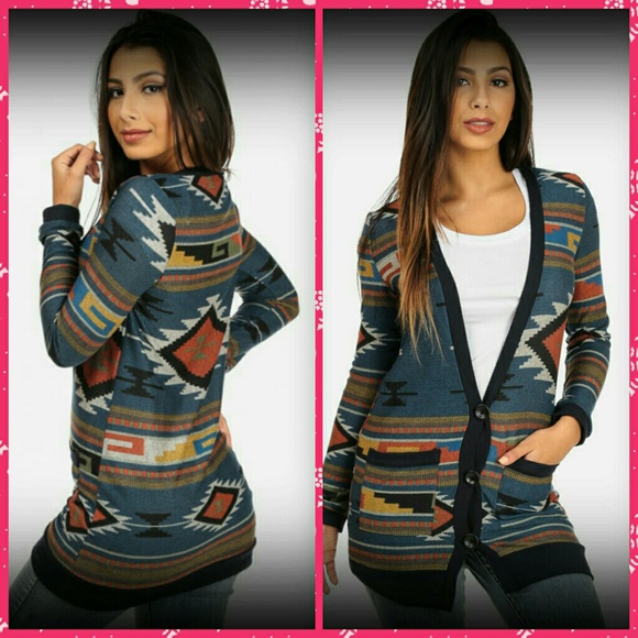 Tribal Print Button Down Cardigan