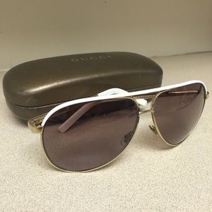 Authentic Gucci White & Gold Aviator Sunglasses