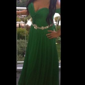Jovani emerald green long chiffon dress