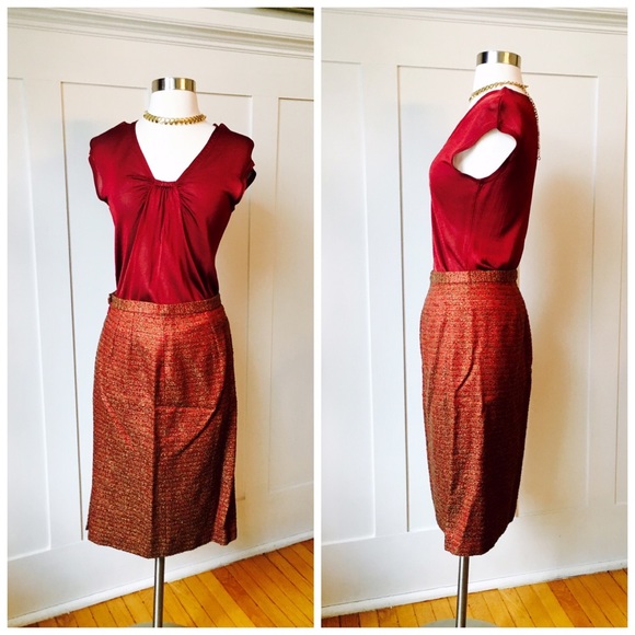 Gold & Red Weaved Pencil Skirt NWT