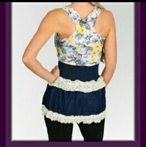 Yellow Denim Lace Top