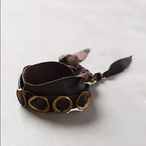 Anthropologie leather and brass wrap bracelet