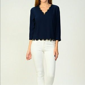 Gold Embellished Collar Navy Top