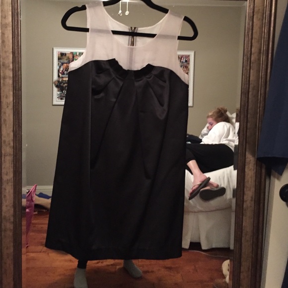 Brand new black silk dress with organza top