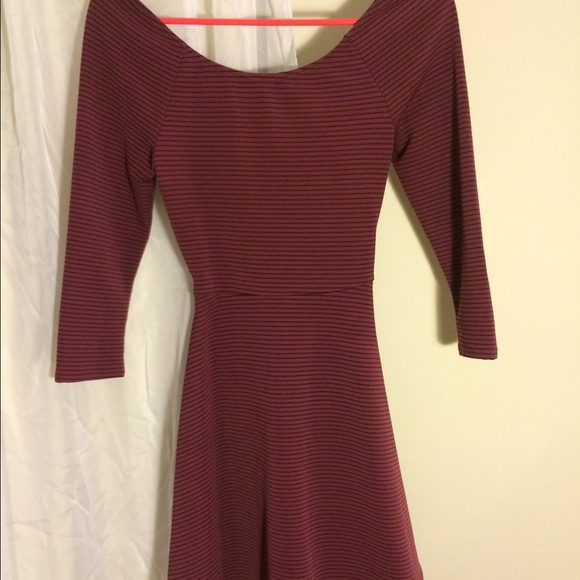 Maroon & black striped skater dress w/ cross back
