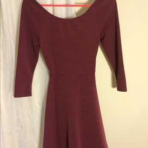Maroon & black striped skater dress w/ cross back