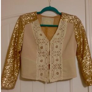 Champagne & Strawberry sequin sleeve blazer