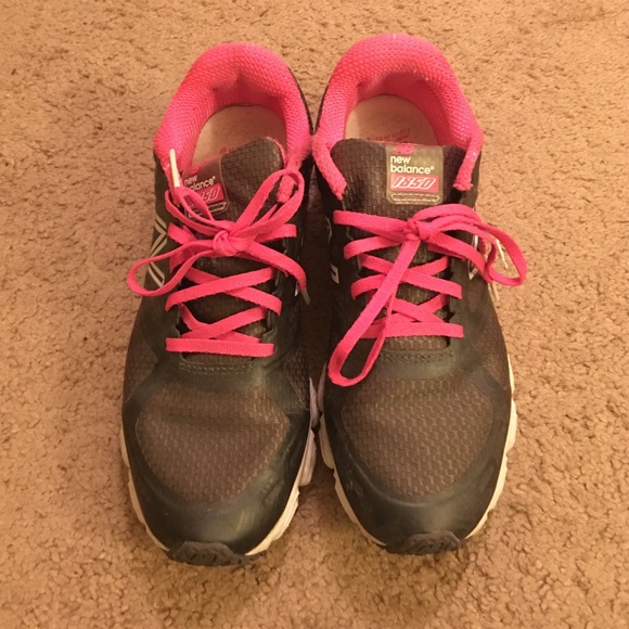 Hot pink accent New Balance running shoes