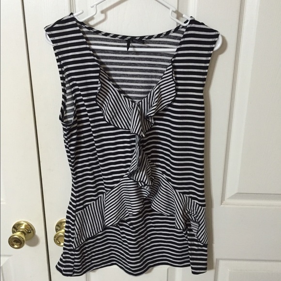 Black and white striped ruffle top