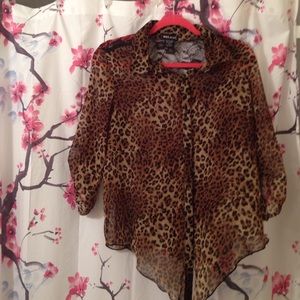 Sexy sheer and lace cheetah blouse