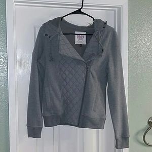 Grey hooded sweatshirt jacket