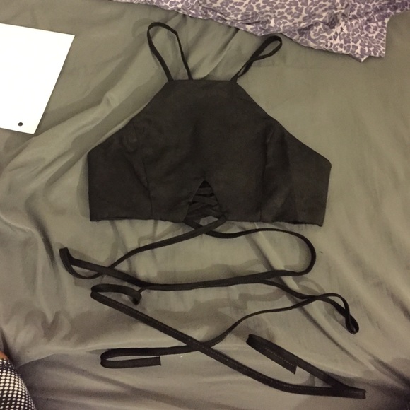 Black suede lace up crop top