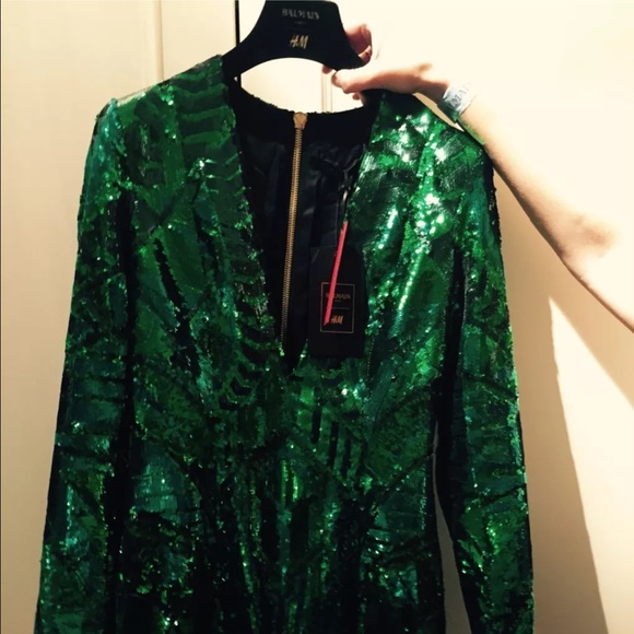BALMAIN H&M GREEN SEQUIN DRESS