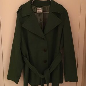 Green peacoat.