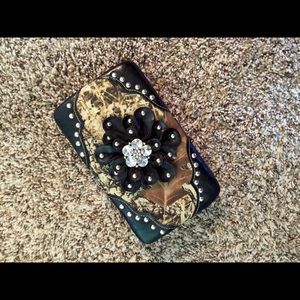 Bedazzled flower Camo wallet